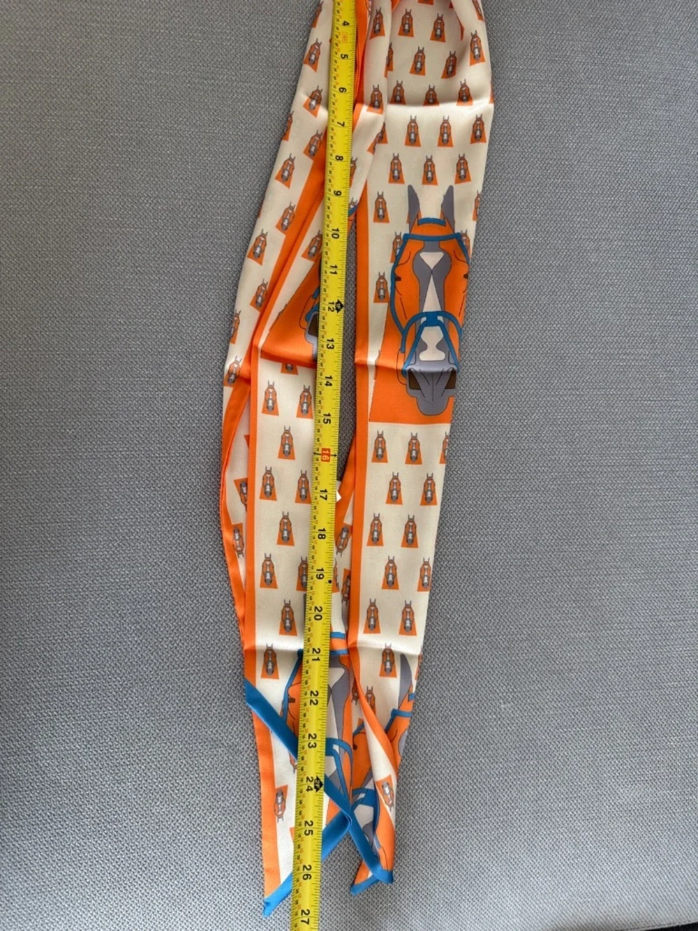 Orange and Cream Twilly Scarf with Blue Accents